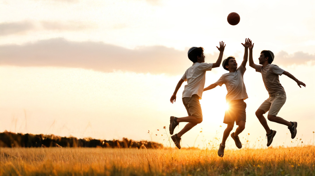 Boys Playing at Dusk